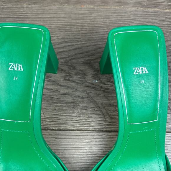 ZARA Heeled Sandals Women's 39 Green Square Toe Woven Block Heel Sandals - Picture 8 of 10